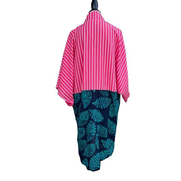 Studio 189 x Okay Africa Pink Blue Green Kimono Open Cardigan Silk Cotton Medium - Picture 4 of 8